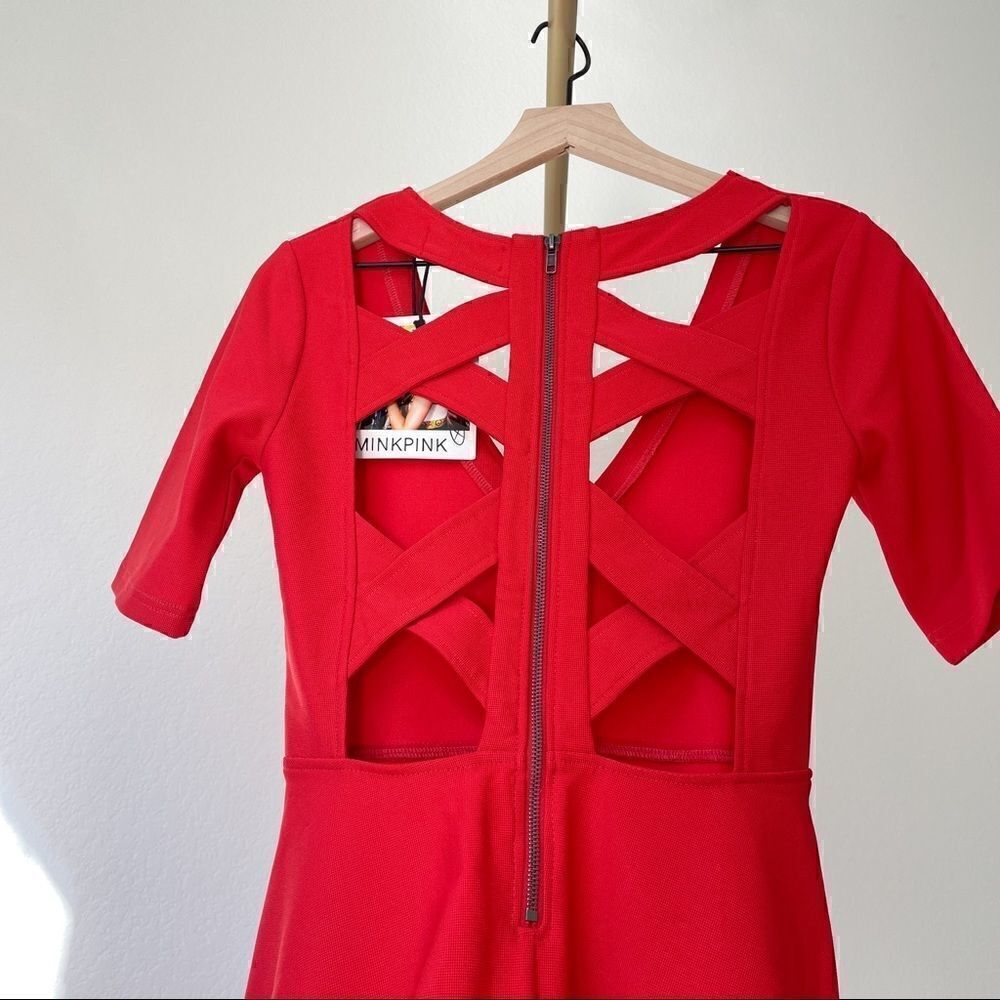 MINKPINK Criss Cross Red Skater Dress NEW S - Picture 4 of 7